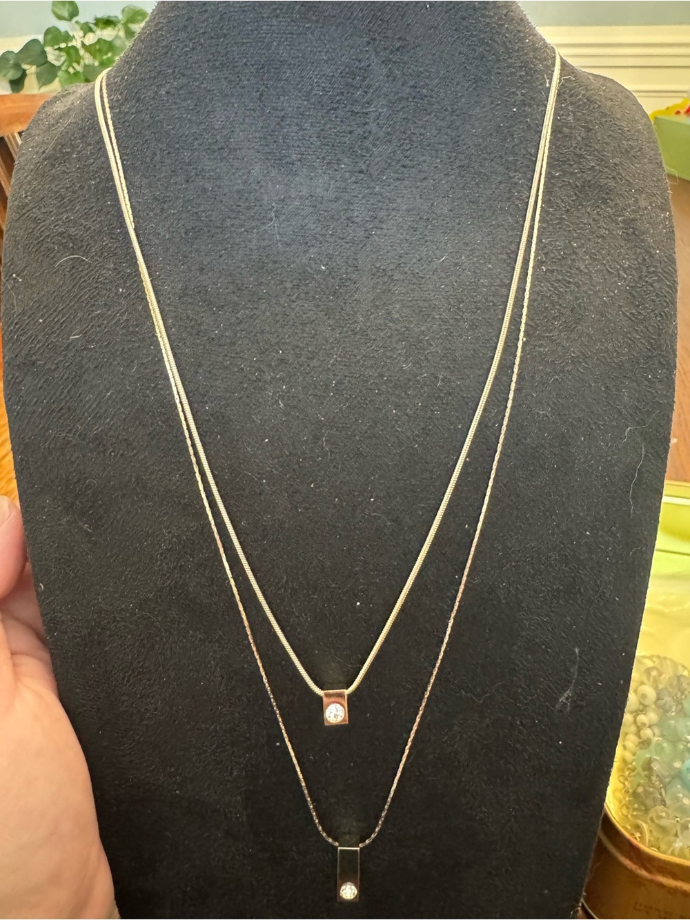 White House Black Market WHBM Silver Tone Double Layer Rhinestone Necklace